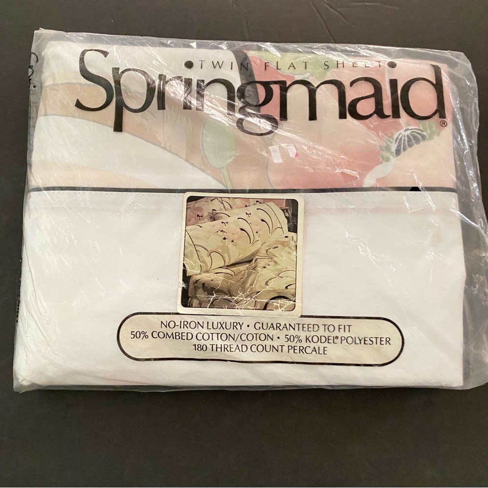 Vtg 80s Springmaid Twin Flat Sheet Anastasia Pattern Pink Black White New